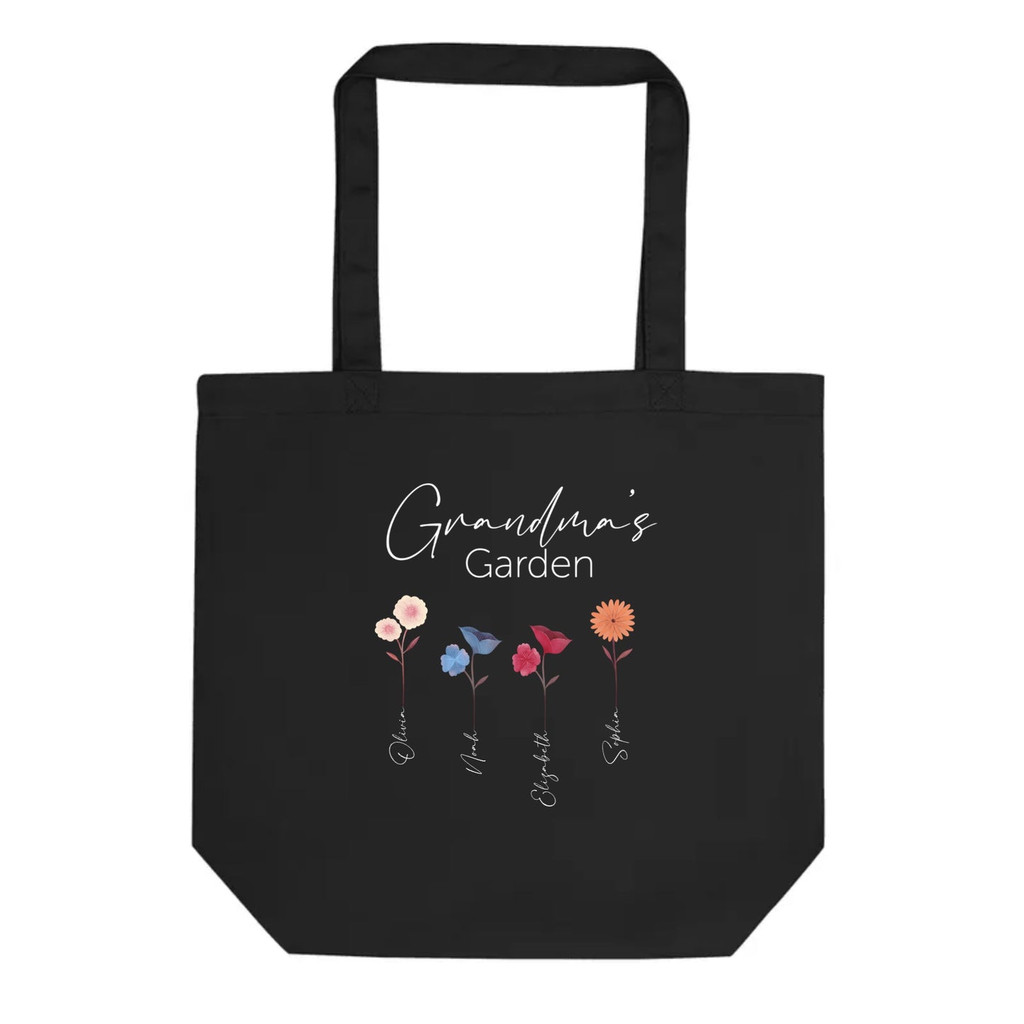 Grandma's Garden Custom Black Organic Cotton Tote Bag