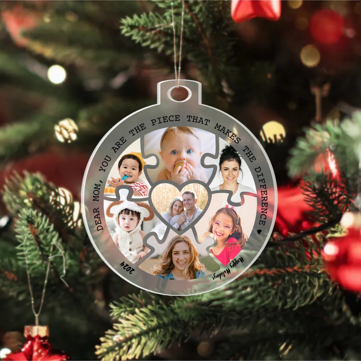 Personalized Photo Christmas Ornament - Puzzle Bauble Shape